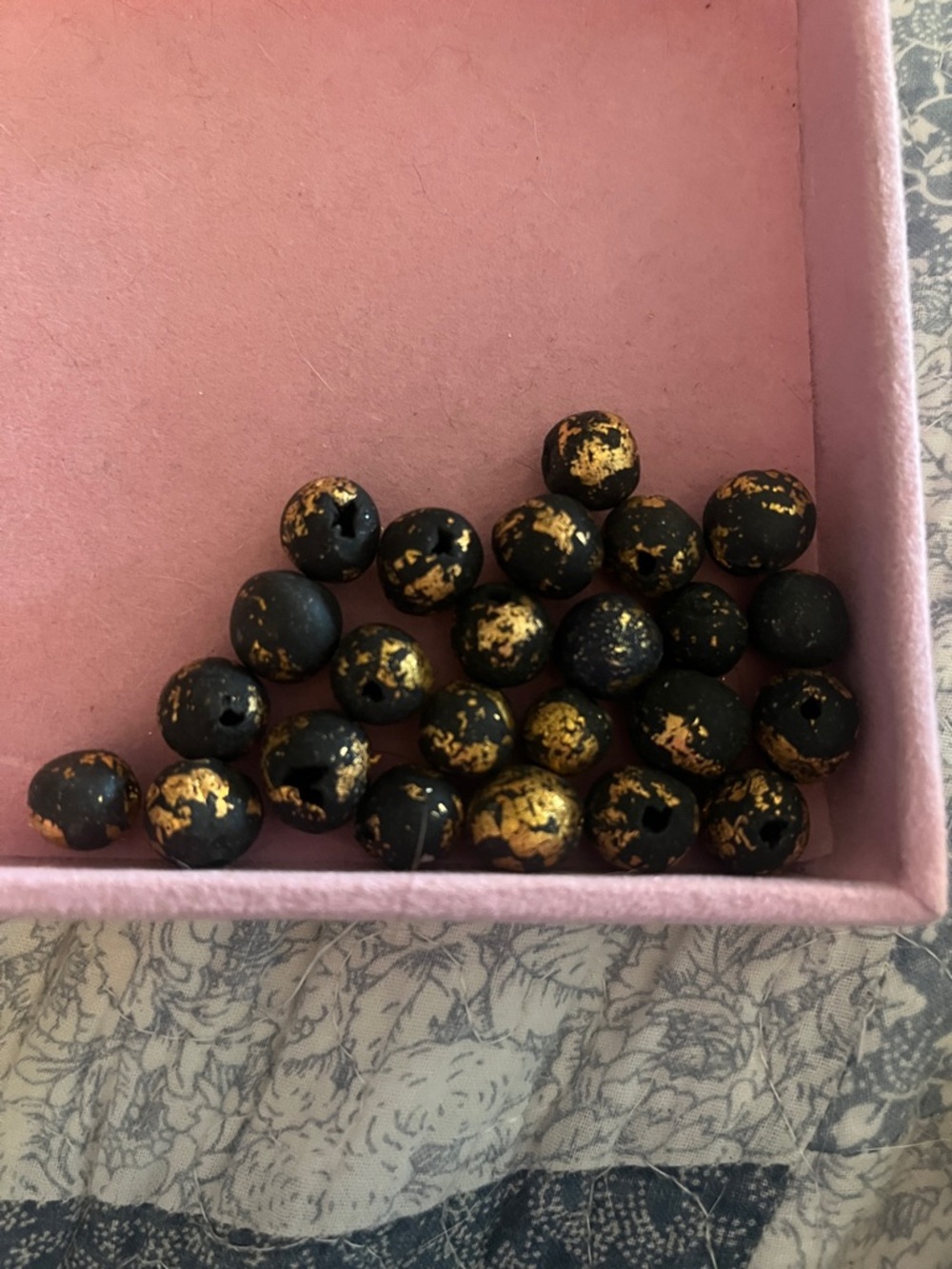 24 Hand Crafted Clay Black and Gold Speckled Round Beads